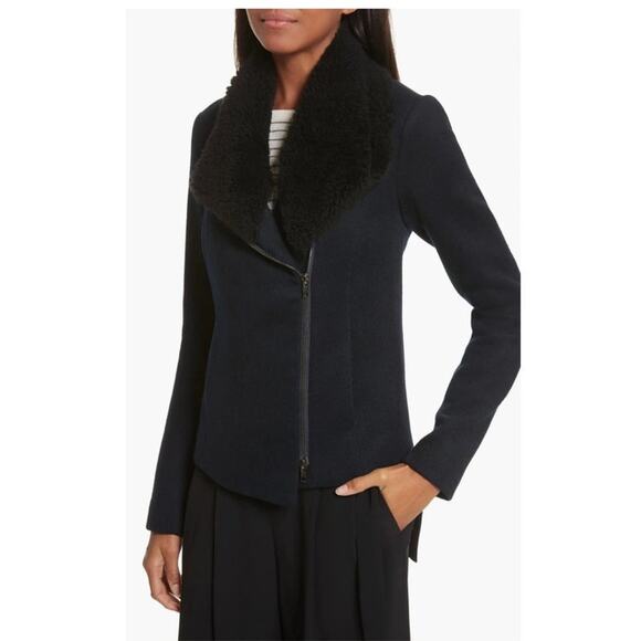 Vince Shearling Collar Double Faced Wool Jacket Size Small Motorcycle Rocker - Picture 3 of 11